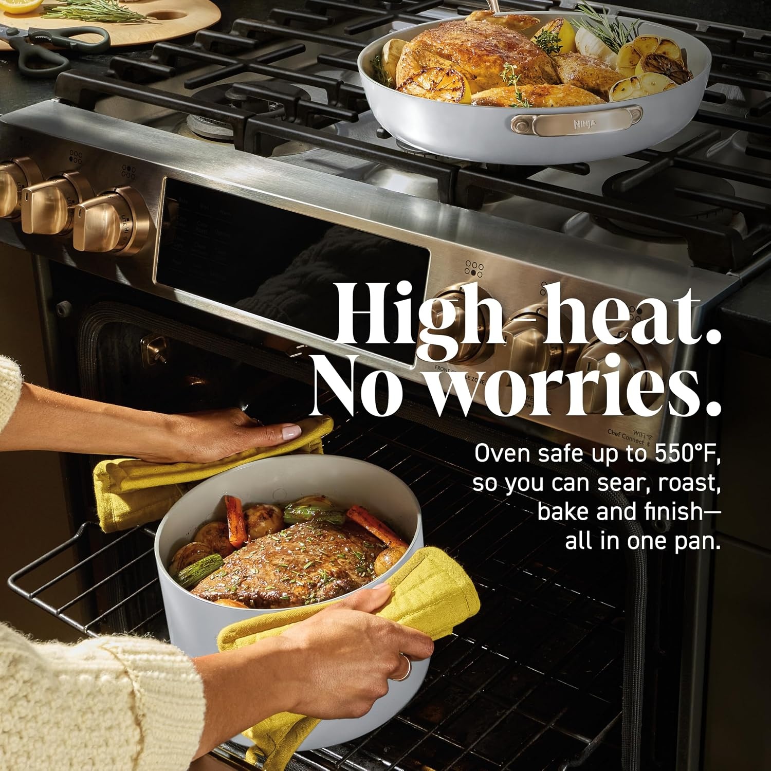 image:imageNinja French Door Premier Air Fry Oven Amazon Exclusive Bone amp ChampagneNeverQuit Cookware Set