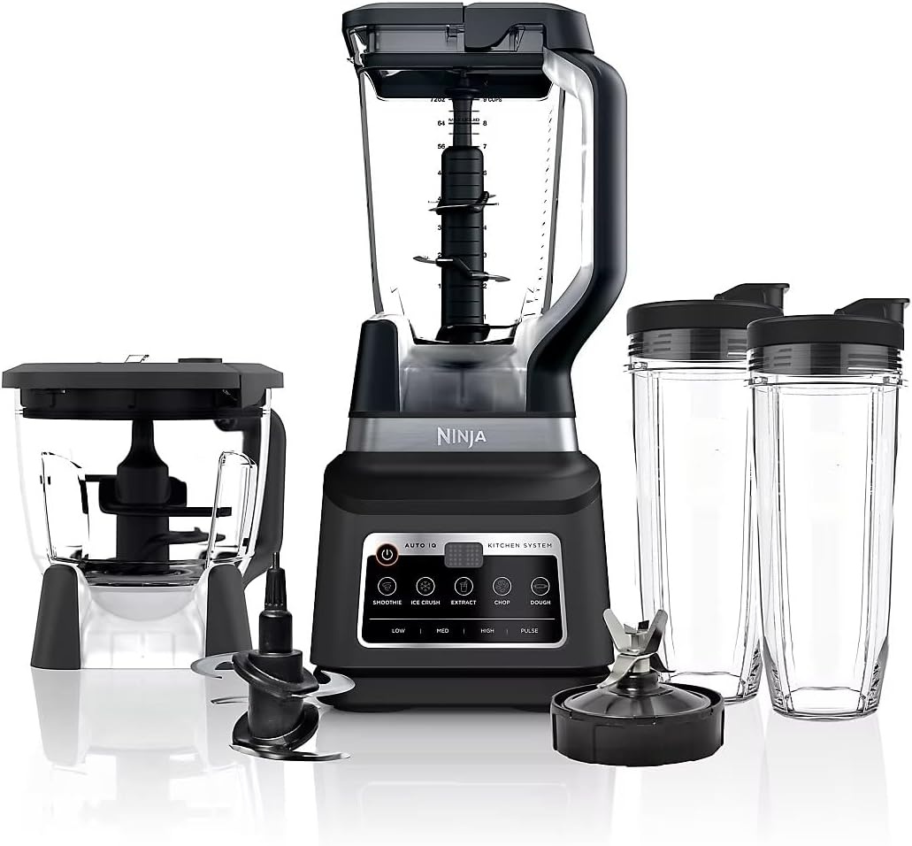 image:imageNinja BN805A Pro Plus Kitchen System 1400W 5in1 Smoothies Chop Dough Auto IQ 72oz Blender Pitcher 64oz Processor Bowl 2x32oz Cups Black Renewed