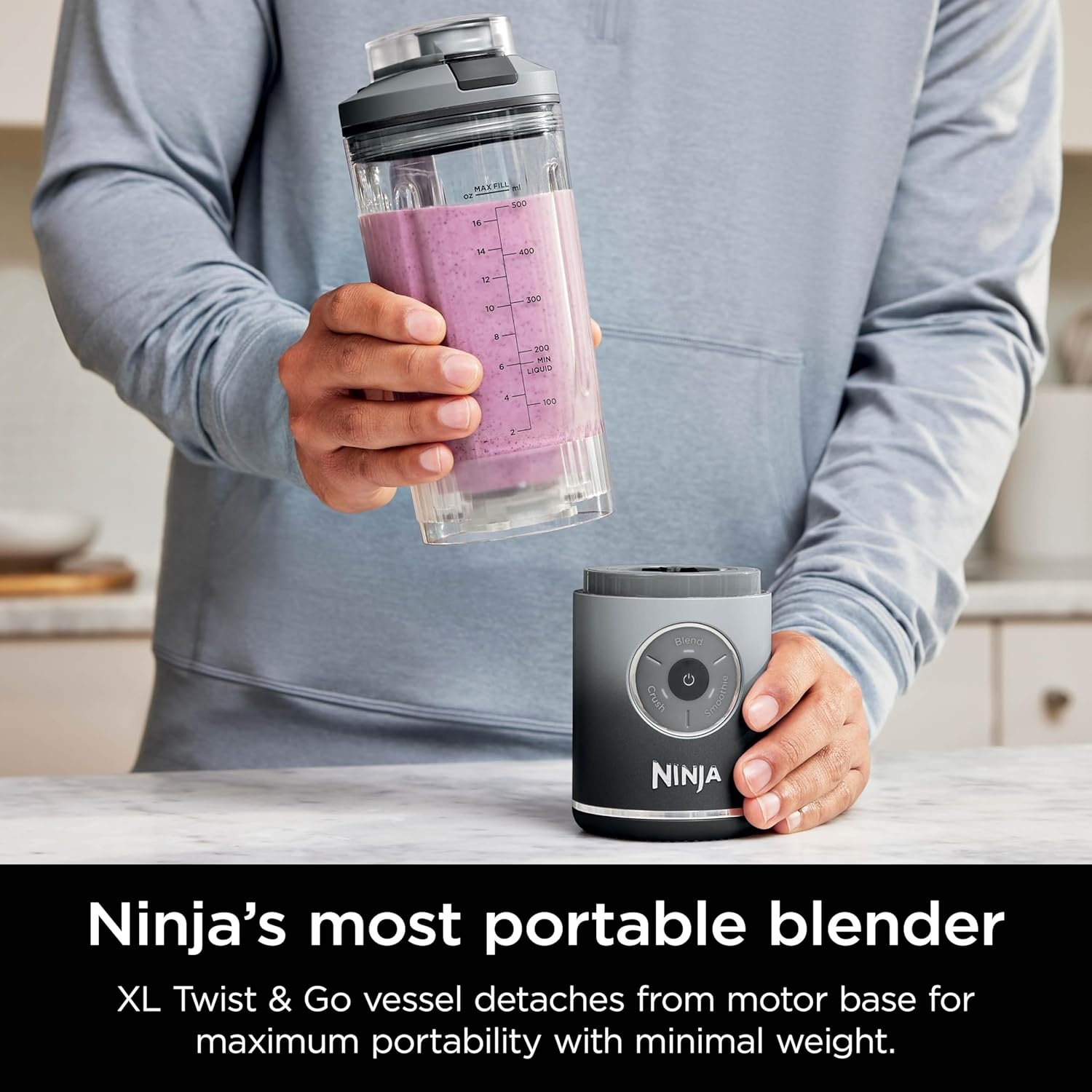 image:imageNinja Blender Blast Max Cordless Personal Blender for Smoothies Frozen Drinks Ice Crush 22 oz Removable Container Leak Proof Lid BPA Free Dishwasher SafeGrey Fresco