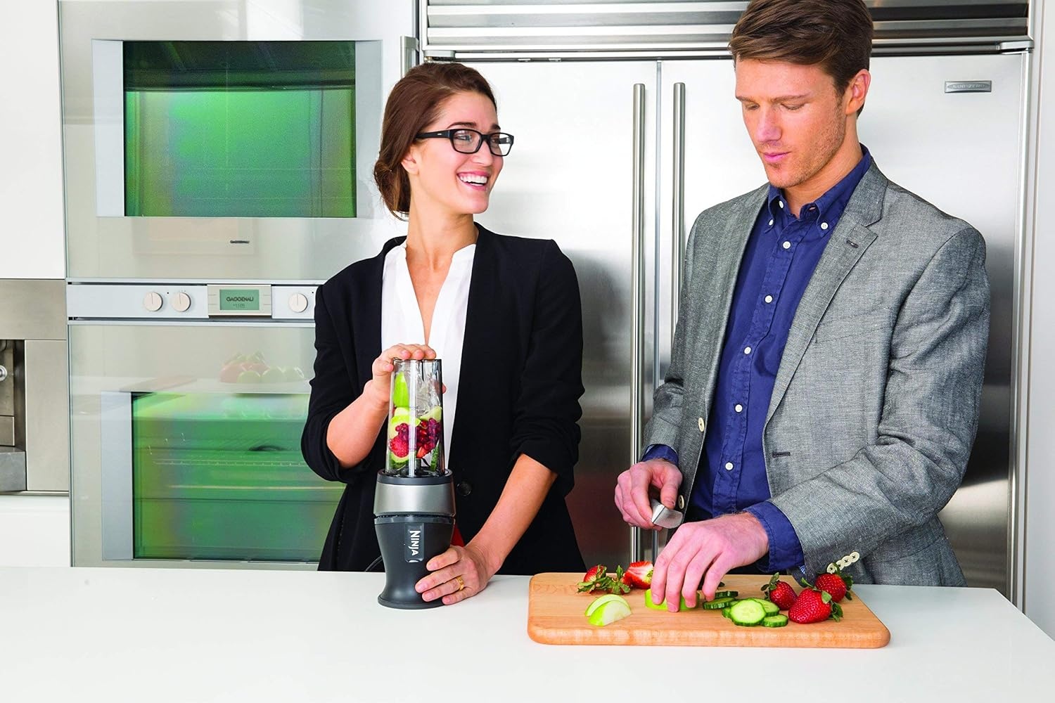 image:imageNinja Personal Blender for Shakes Smoothies Food Prep and Frozen Blending with 700Watt Base and 2 16Ounce Cups with Spout Lids QB3000SS Renewed