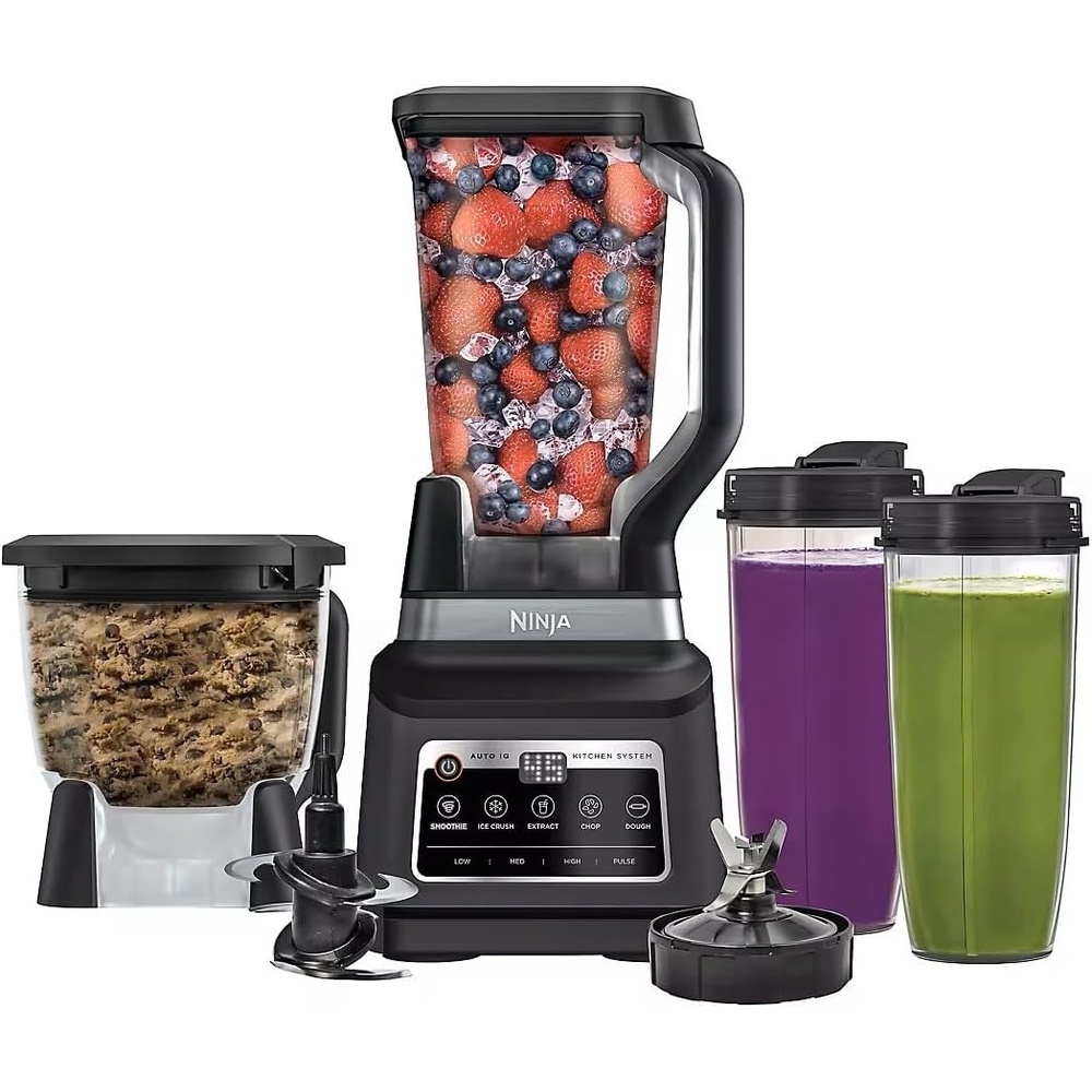 image:imageNinja BN805A Pro Plus Kitchen System 1400W 5in1 Smoothies Chop Dough Auto IQ 72oz Blender Pitcher 64oz Processor Bowl 2x32oz Cups Black Renewed