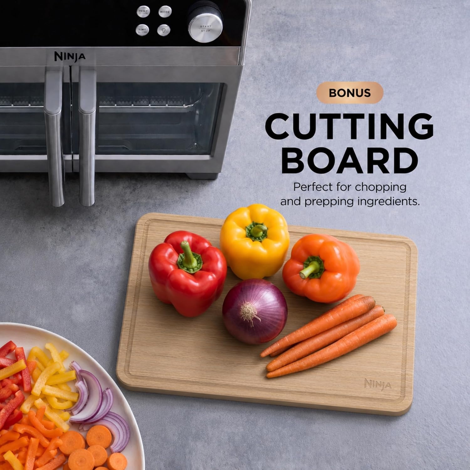 image:imageNinja French Door Premier Air Fry Oven with Cutting Board Steel FO103Silver Cutting Board