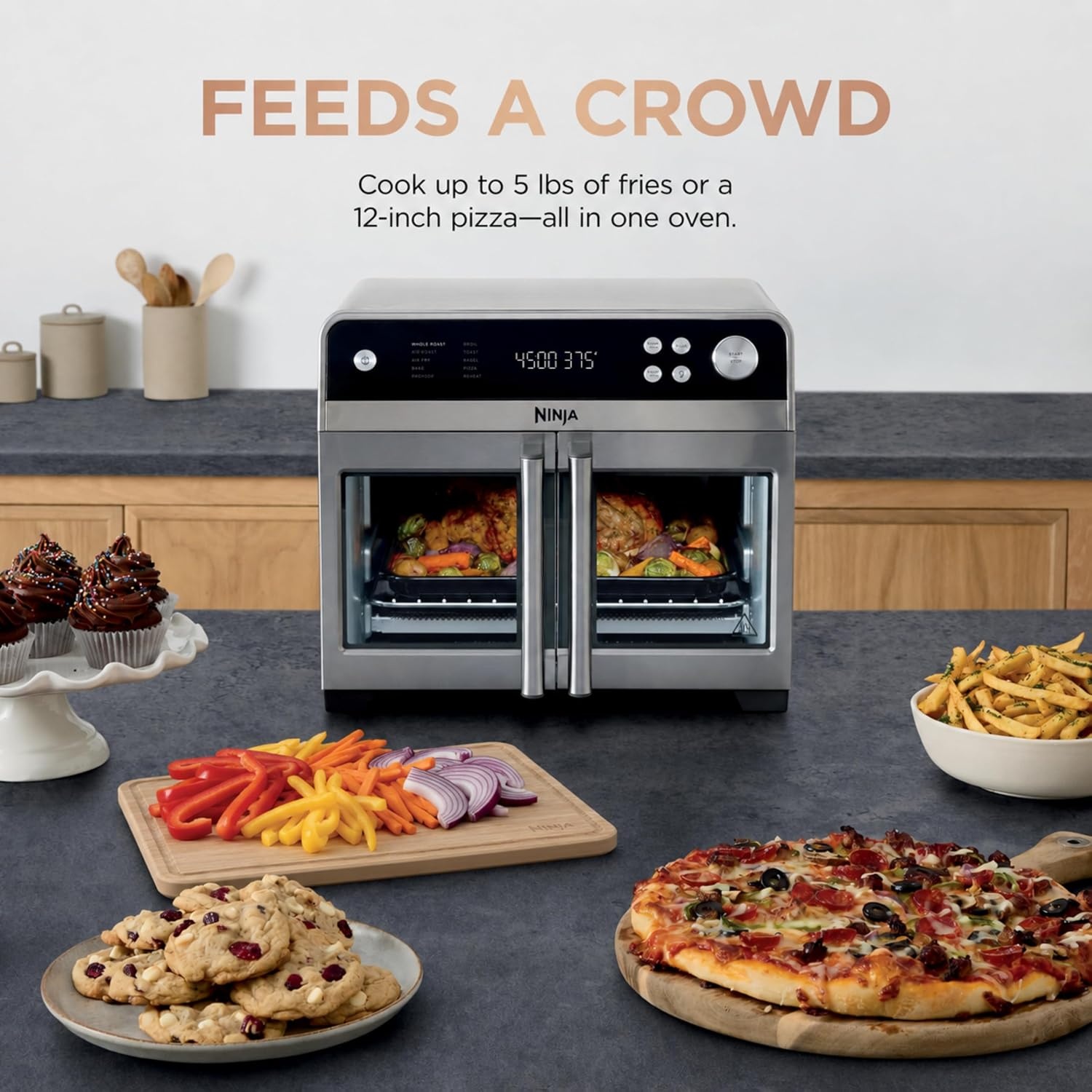 image:imageNinja French Door Premier Air Fry Oven with Cutting Board Steel FO103Silver Cutting Board
