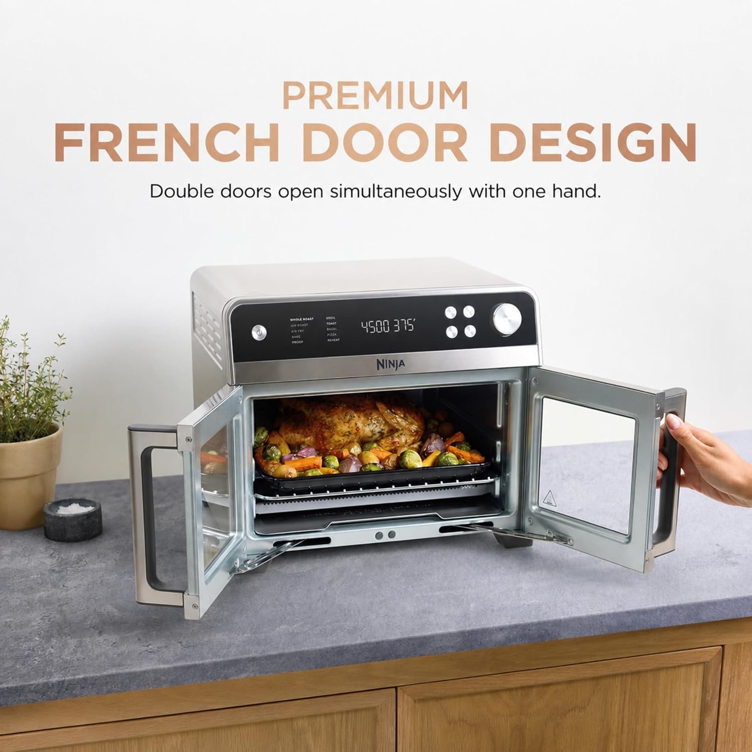 image:imageNinja French Door Premier Air Fry Oven with Cutting Board Steel FO103Silver Cutting Board