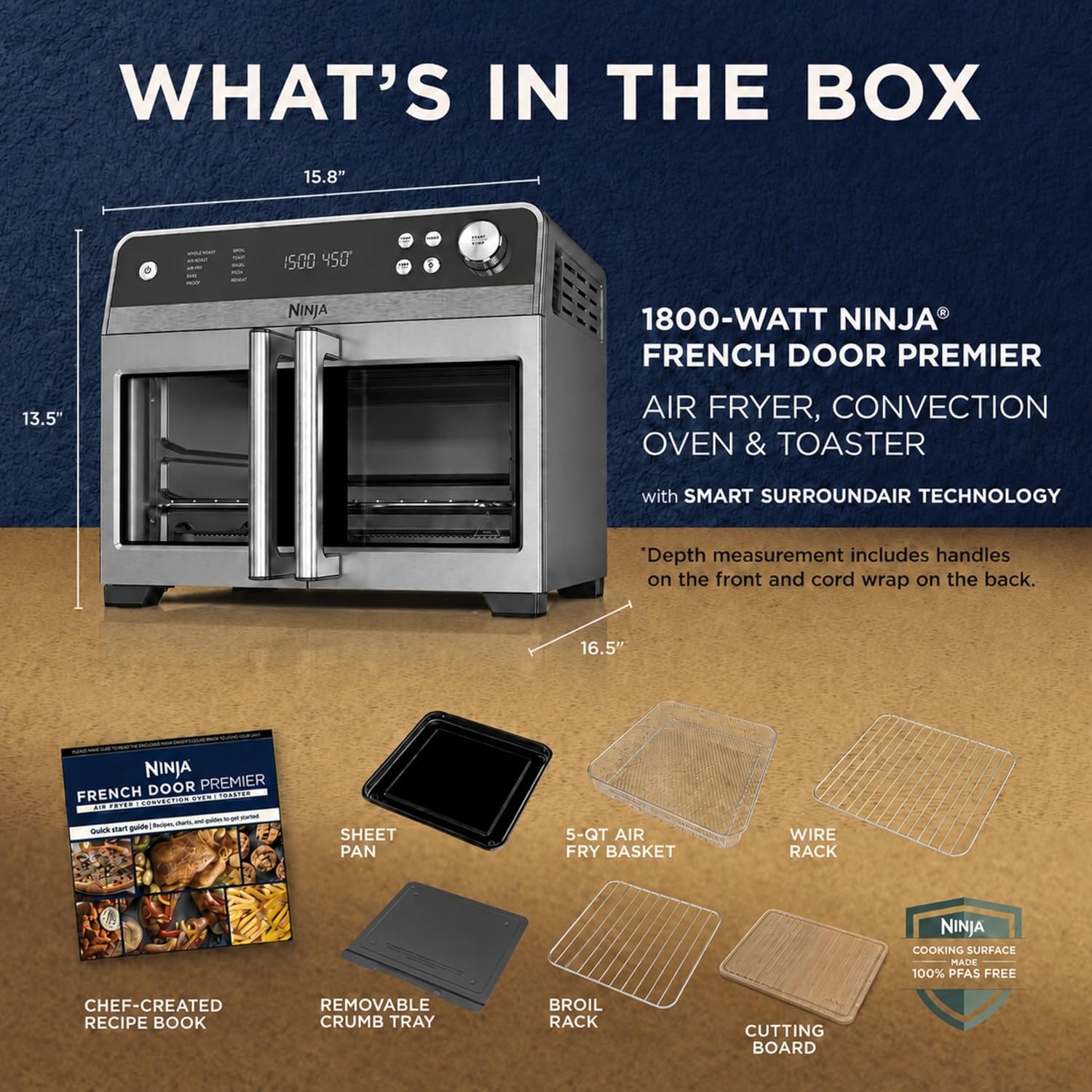 image:imageNinja French Door Premier Air Fry Oven with Cutting Board Steel FO103Silver Cutting Board