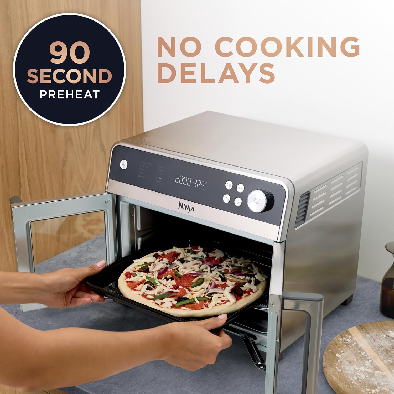 image:imageNinja French Door Premier Air Fry Oven with Cutting Board Steel FO103Silver