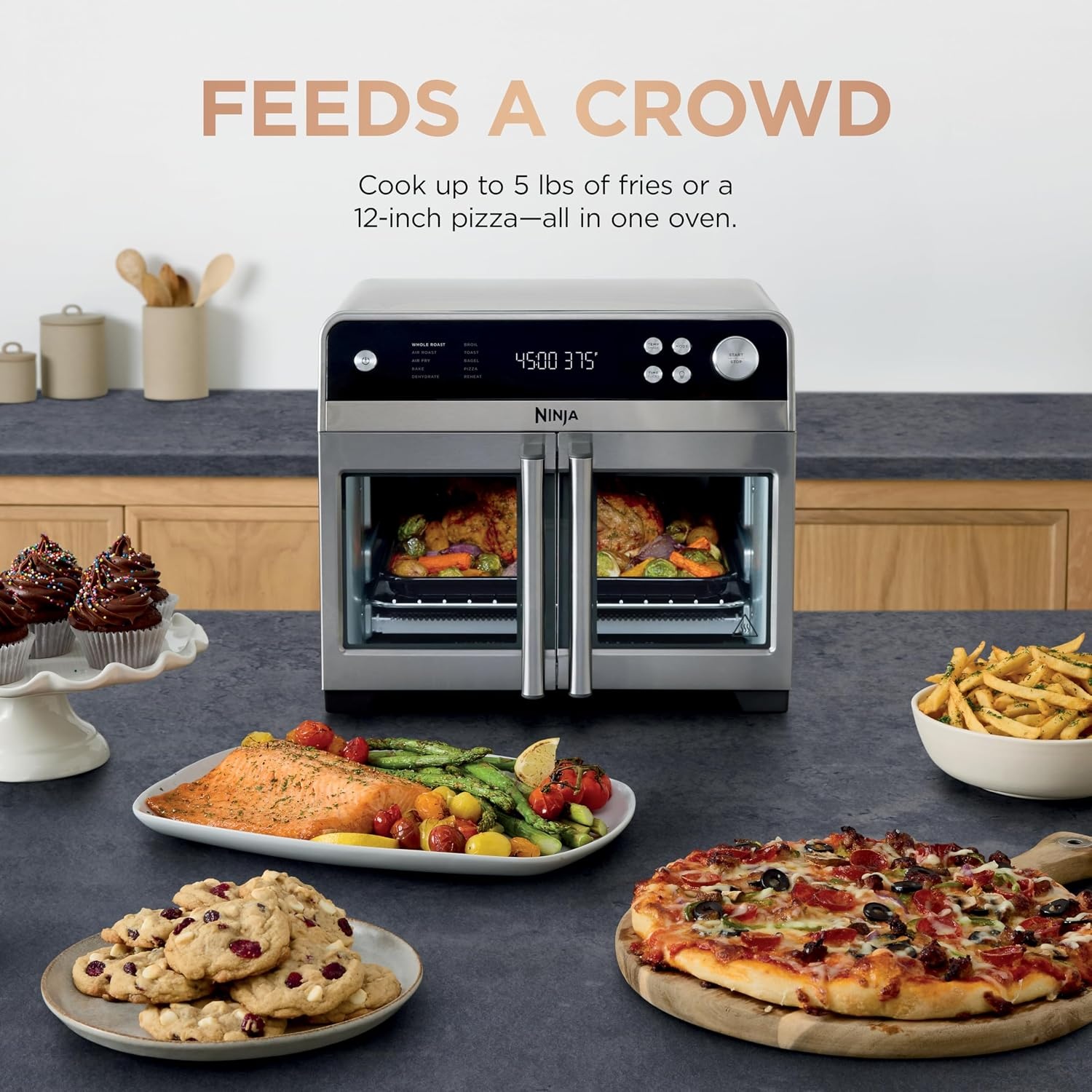 image:imageNinja French Door Premier Air Fry Oven with Cutting Board Steel FO103Silver