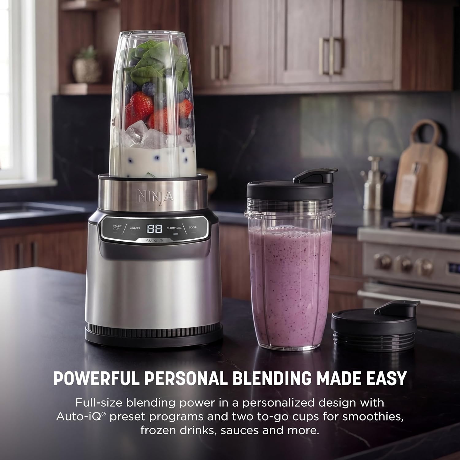 image:imageNinja NutriPlus Personal Blender 900PW 3 20oz Cups Pink BN301PKBRNAuto Blend