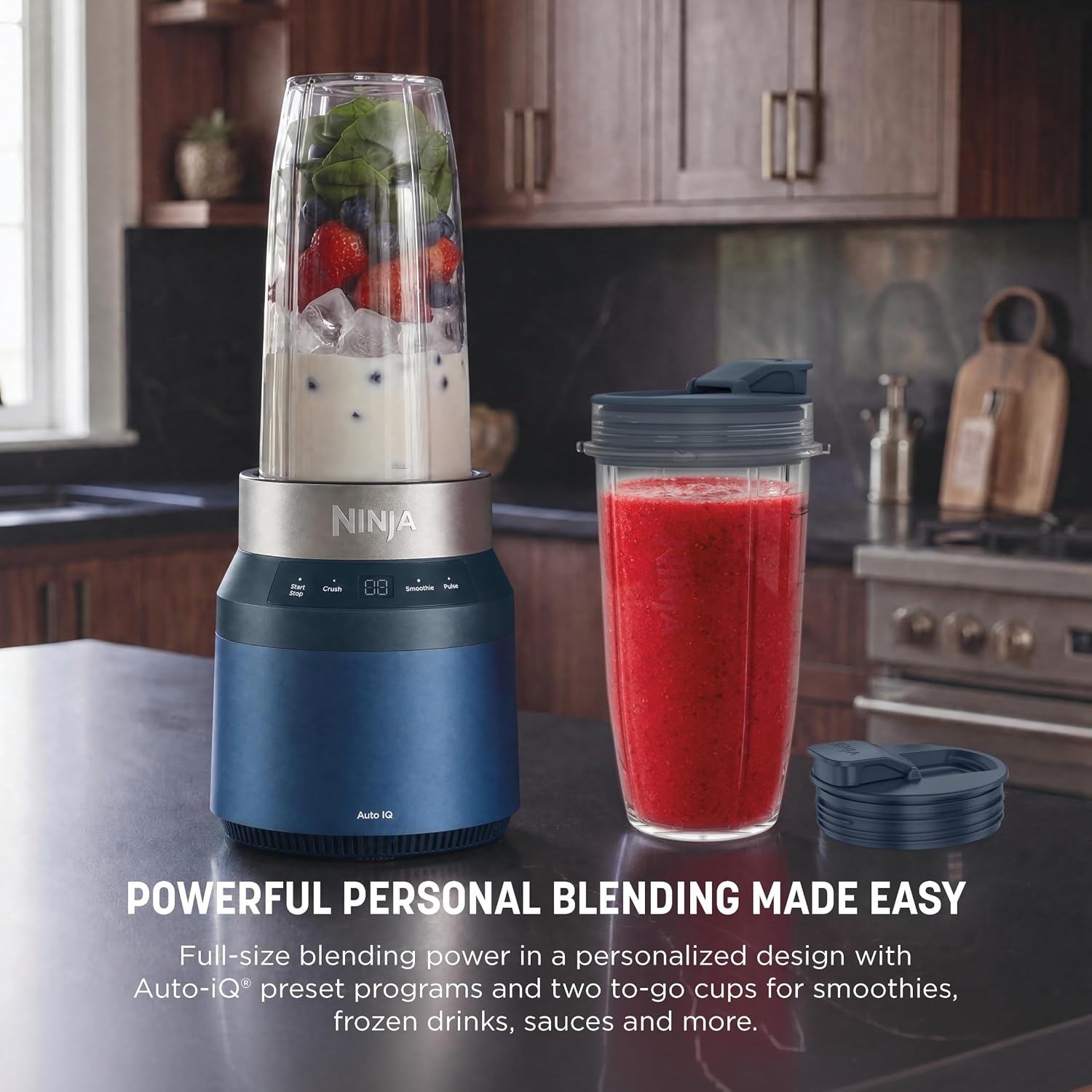 image:imageNinja NutriPlus Personal Blender 900PW 3 20oz Cups Pink BN301PKBRNAuto Blend Blue