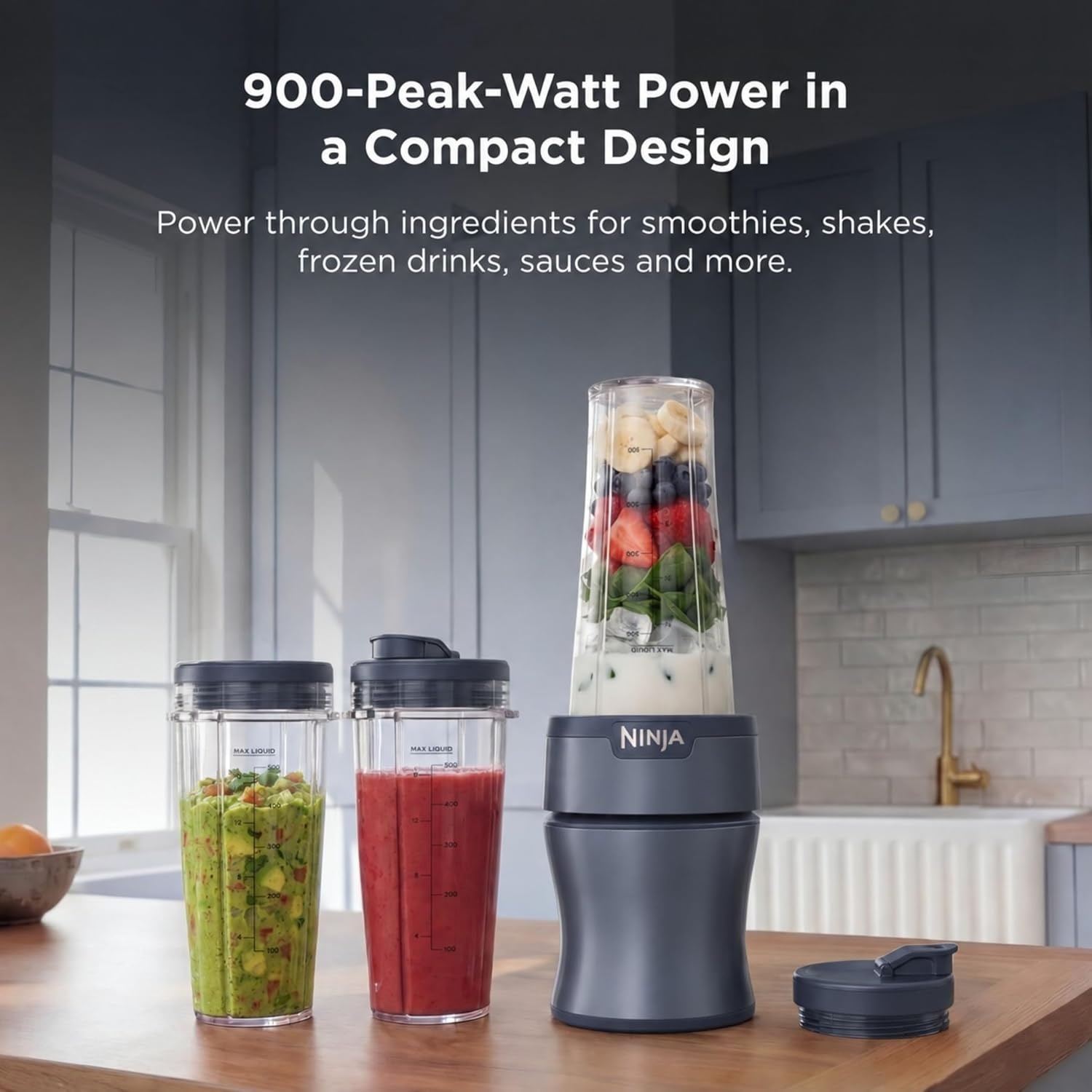 image:imageNinja NutriPlus Personal Blender 900PW 3 20oz Cups Pink BN301PKBRNPush to blend 3 cups Blue