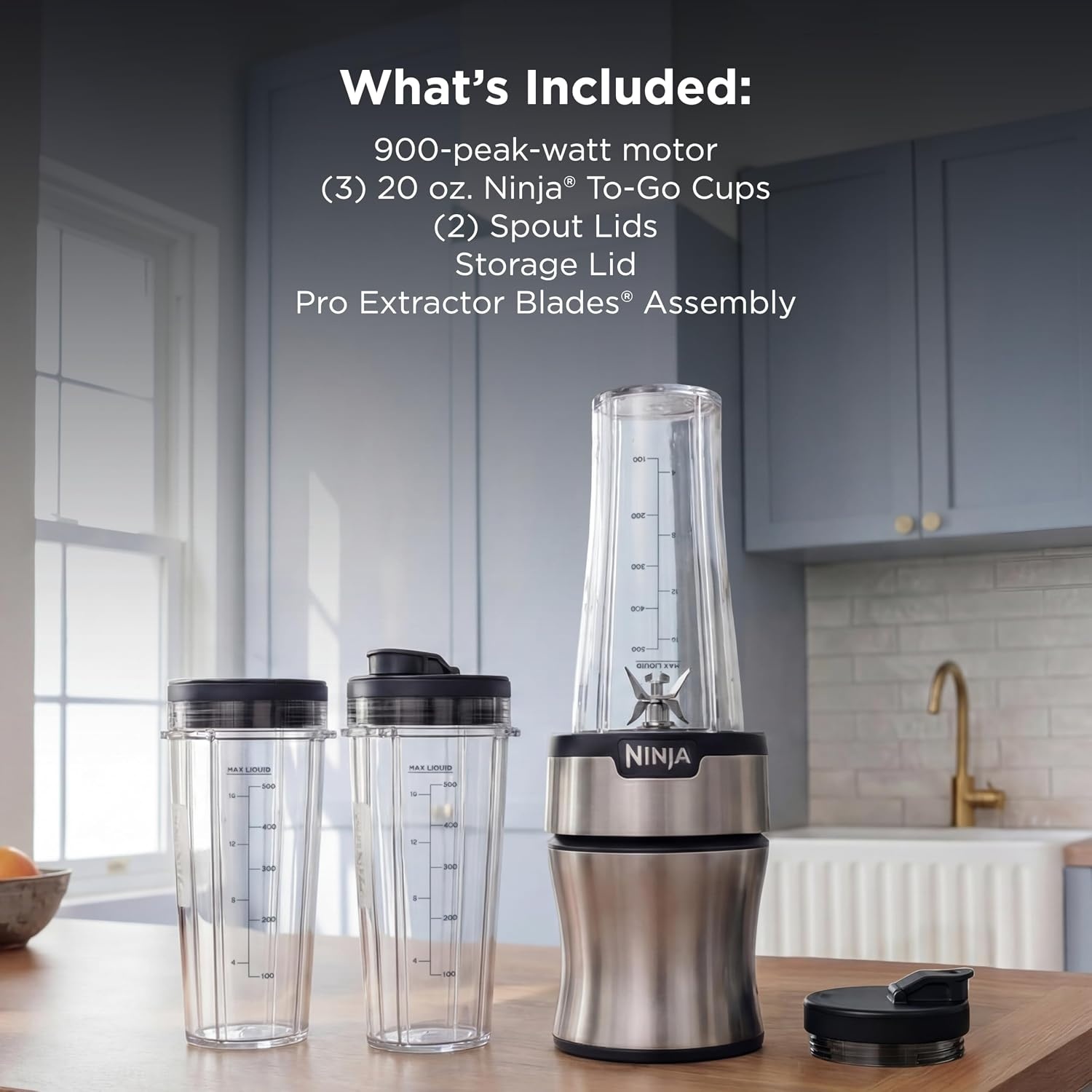 image:imageNinja NutriPlus Personal Blender 900PW 3 20oz Cups Pink BN301PKBRNPush to blend 3 cups Silver