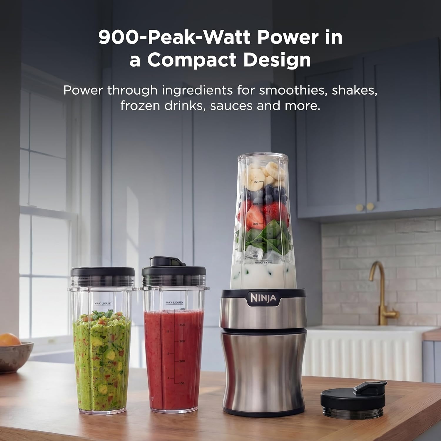 image:imageNinja NutriPlus Personal Blender 900PW 3 20oz Cups Pink BN301PKBRNPush to blend 3 cups Silver
