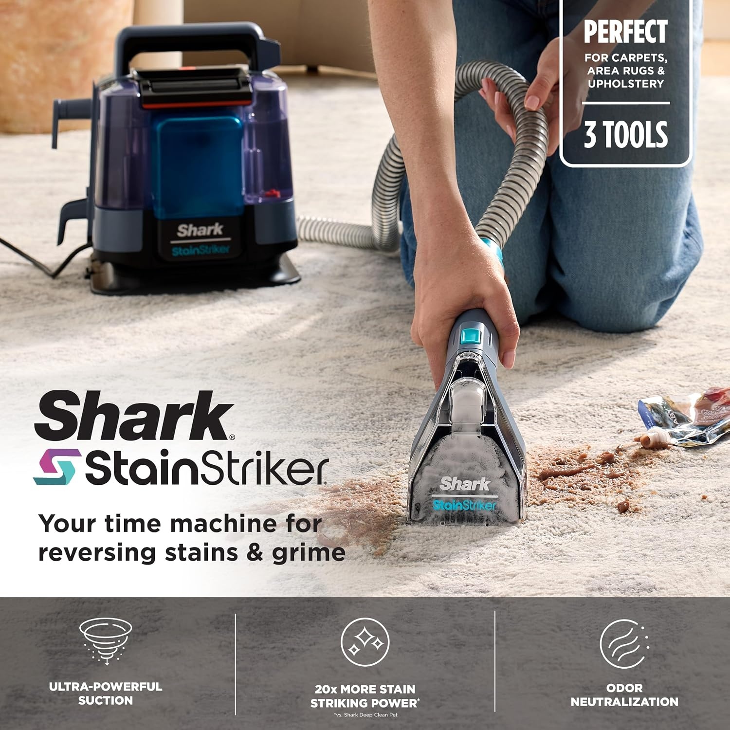 image:imageShark StainStriker Portable CarpetUpholstery Cleaner 4 Tools PX202BRNStainStriker 3 Tools XL Cleaning Solutions