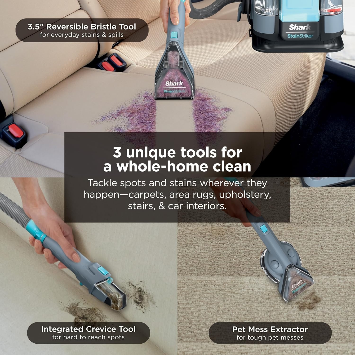image:imageShark StainStriker Portable CarpetUpholstery Cleaner 4 Tools PX202BRNStainStriker 4 Tools XL Cleaning Solutions