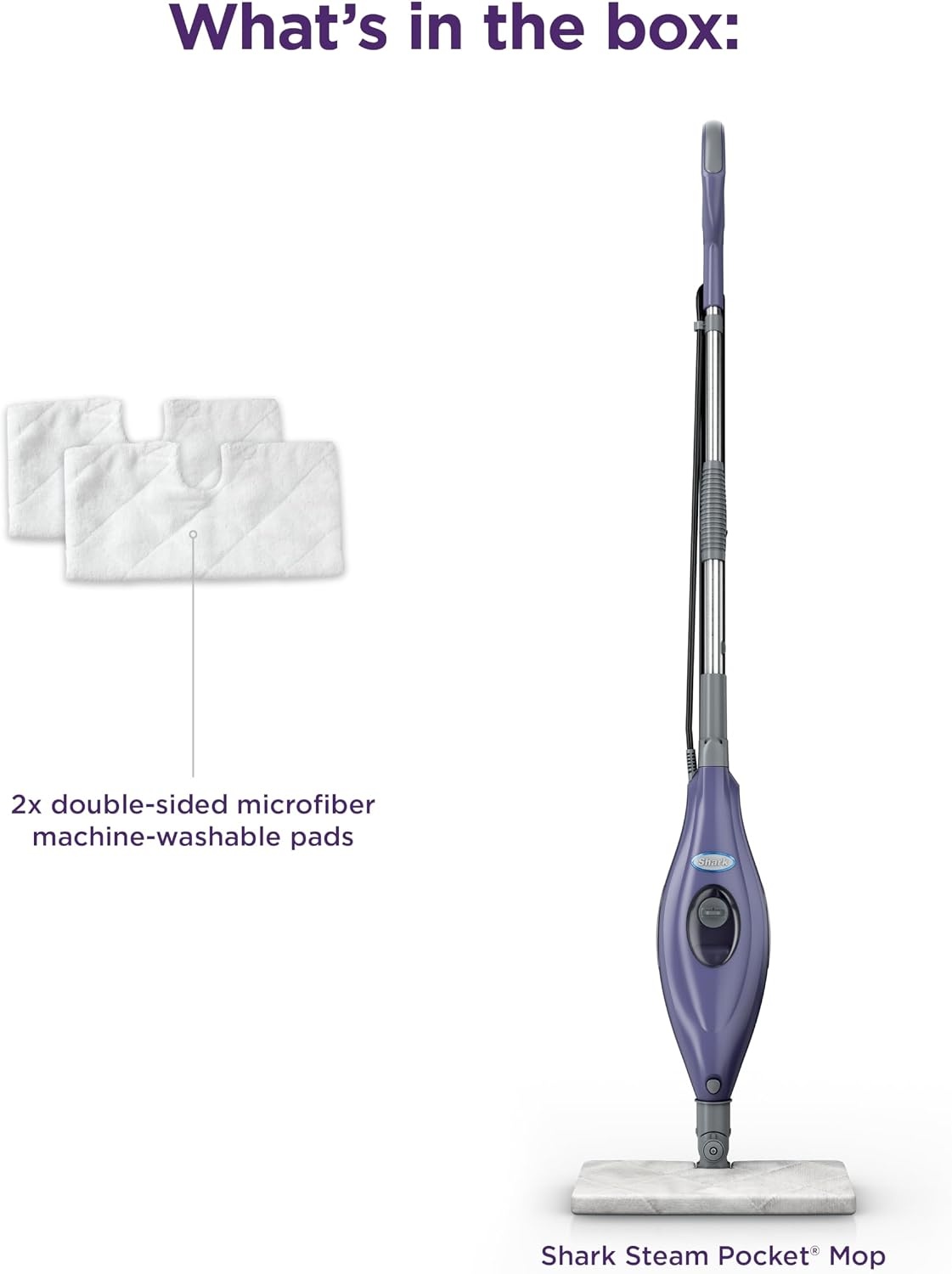 image:imageShark Steam Pocket Mop with 2 Washable Doublesided Pads Purple S3501Steam Pocket Essentials