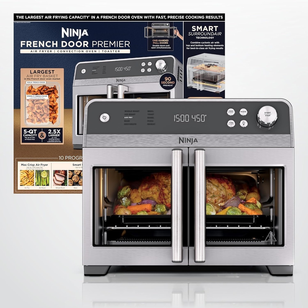 image:imageNinja French Door Premier Air Fry Oven with Cutting Board Steel FO103Silver