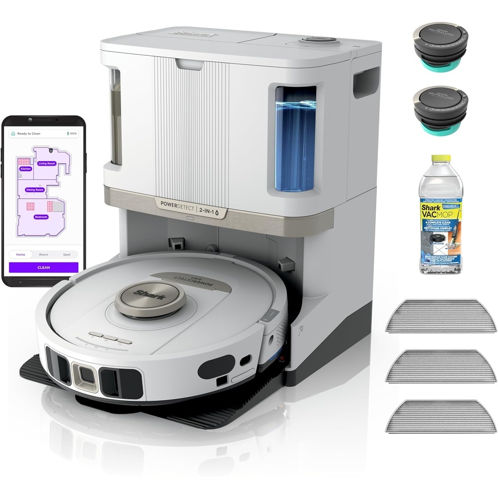 image:imageShark AV2501S AI Ultra Robot Vacuum with Matrix Clean Home Mapping 30Day Capacity HEPA Bagless Self Empty Base Perfect for Pet Hair Wifi Dark GreyWhiteWhite